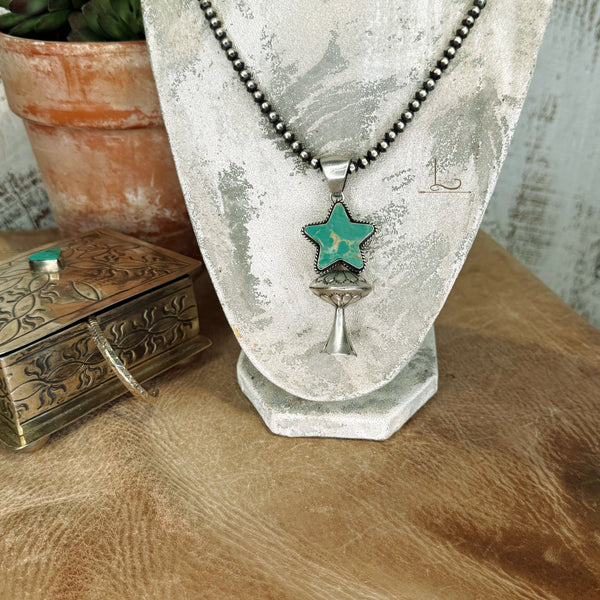 The Turquoise Star Stamped Squash Blossom Pendant