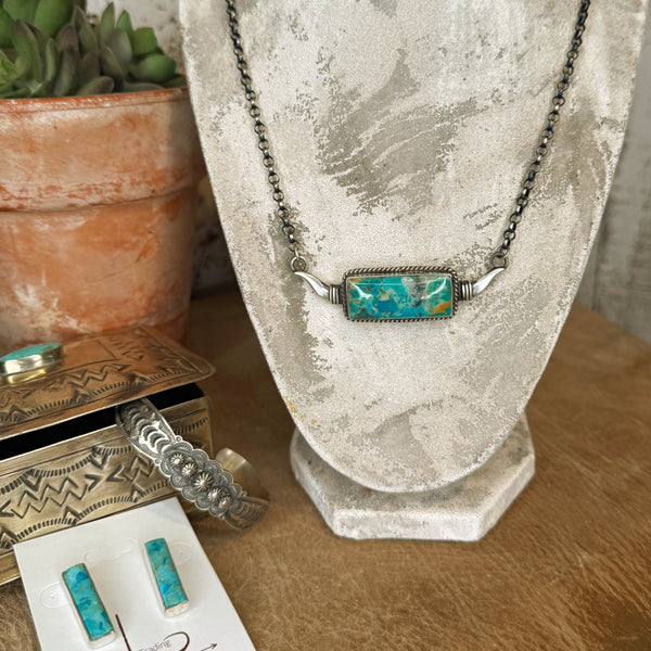 The Turquoise & Sterling Longhorn Bar Necklace