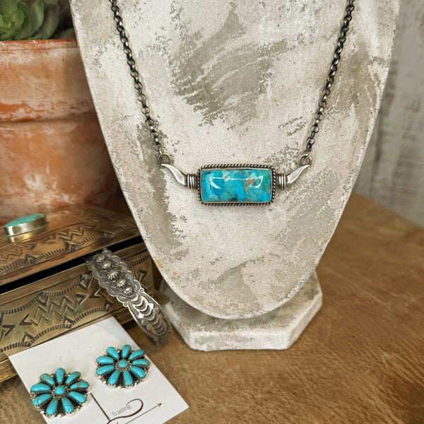 The Turquoise & Sterling Longhorn Bar Necklace