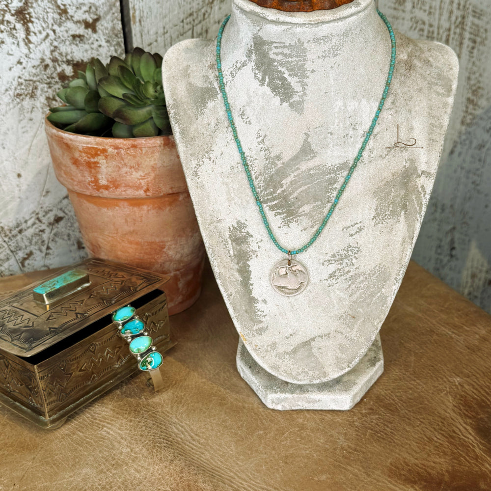 The Turquoise Bead with Buffalo Nickel Necklace