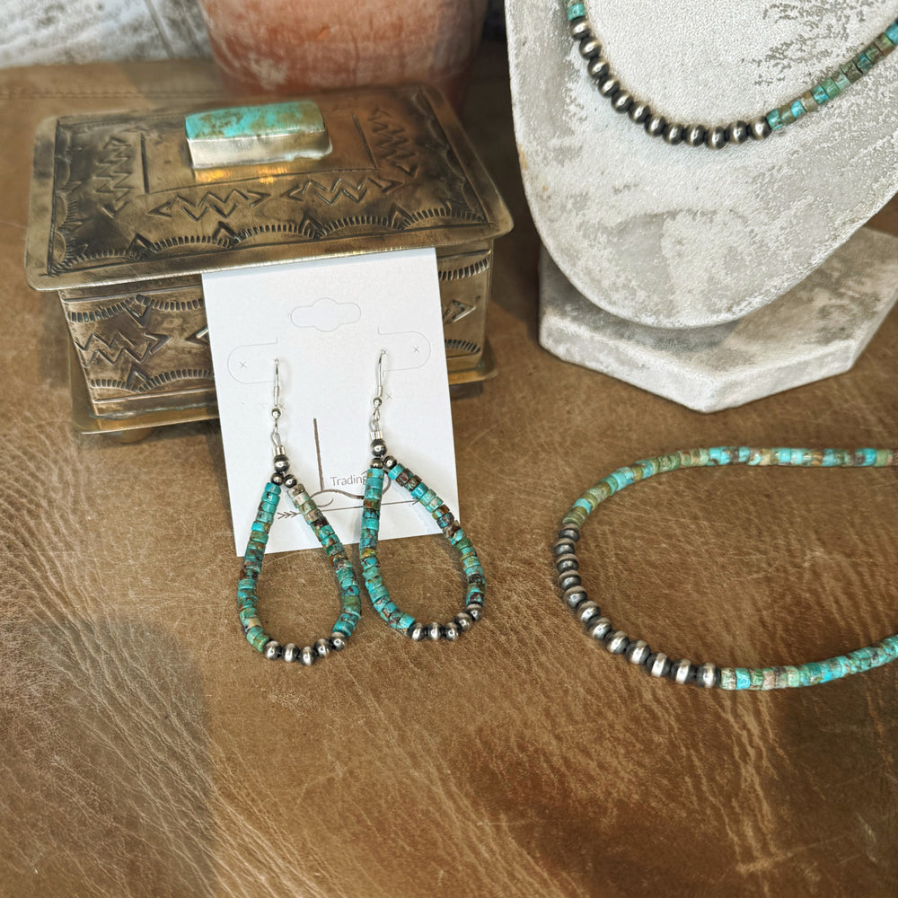 Heishi Turquoise Teardrop Earrings