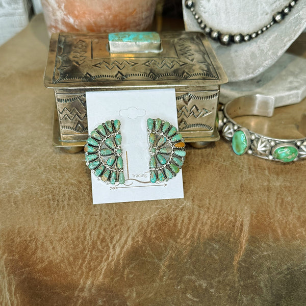 Verde Turquoise Media Half Cluster Earrings