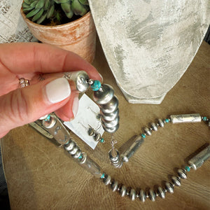 Handmade Sterling Silver Barrel Pearls & Turquoise necklace with Earrings