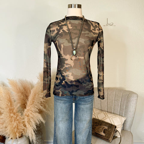 The Camo Mesh Mock Neck
