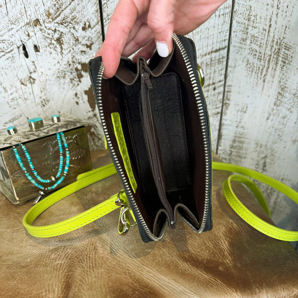 The Catalina Tooled Leather Crossbody in Chartreuse
