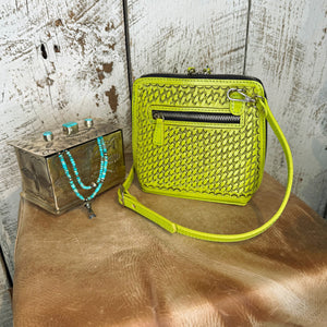 The Catalina Tooled Leather Crossbody in Chartreuse