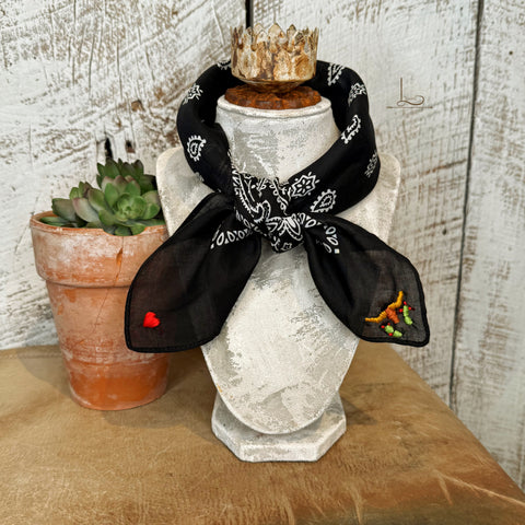 Embroidered Cattle Call Bandana in Black