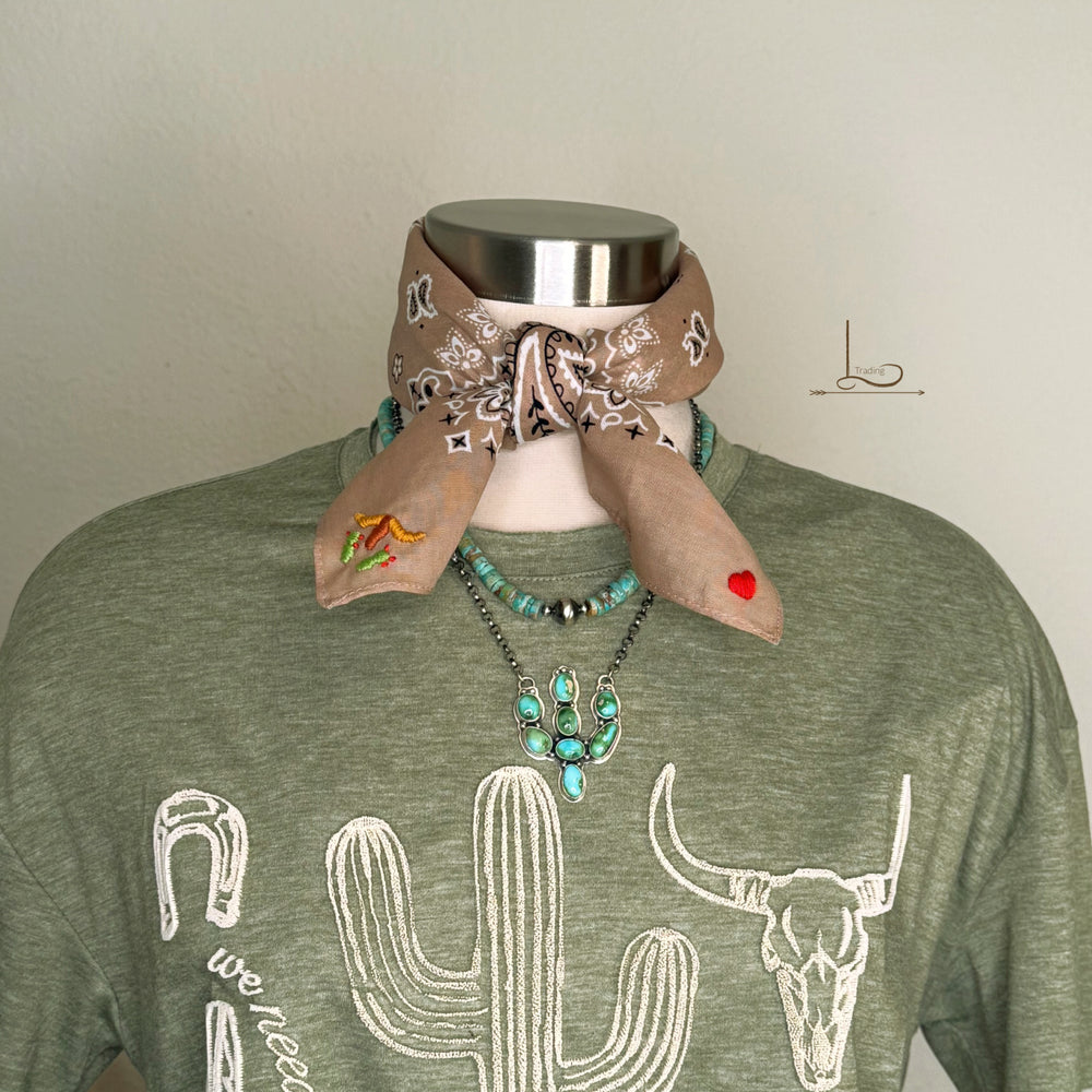 Embroidered Cattle Call Bandana in Tan