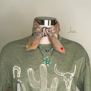 Embroidered Cattle Call Bandana in Tan