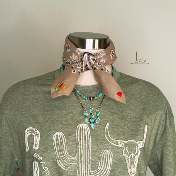 Embroidered Cattle Call Bandana in Tan