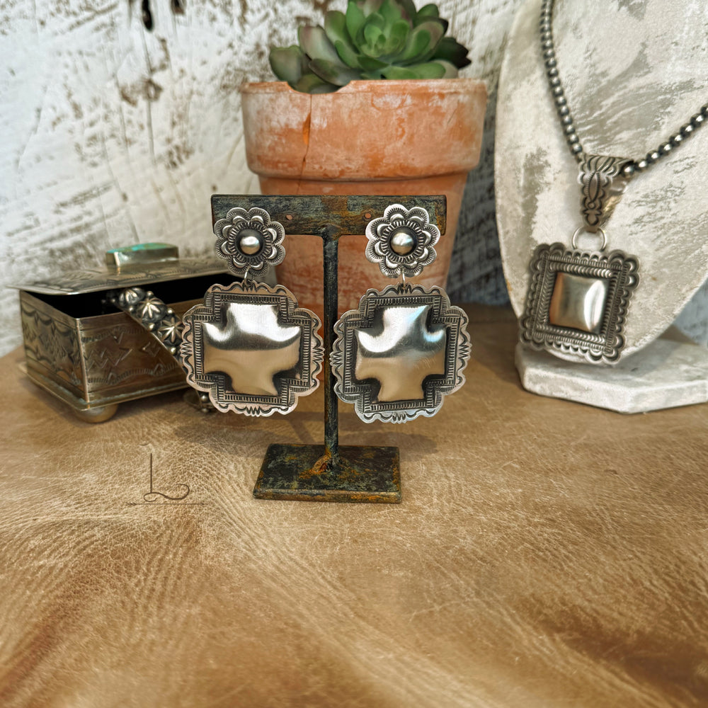 The Grande Sterling Silver Cross Concho Earrings