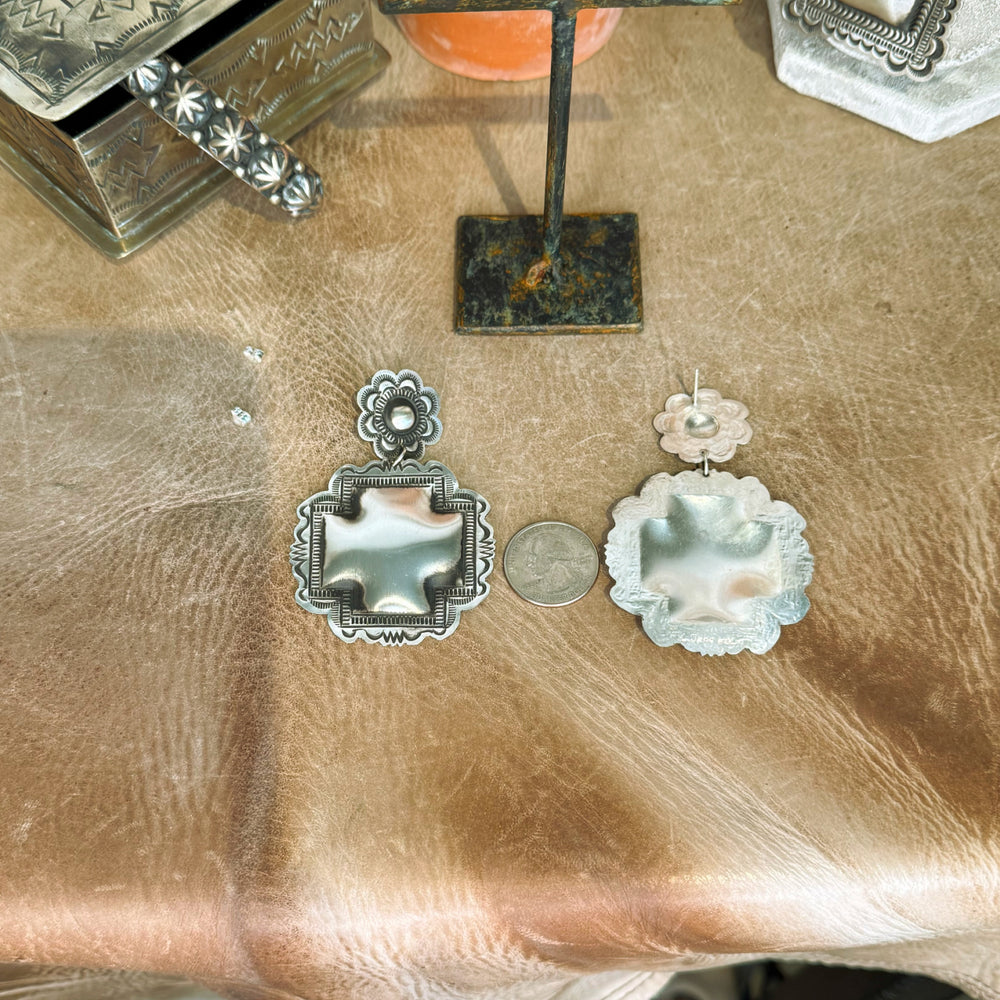 The Grande Sterling Silver Cross Concho Earrings
