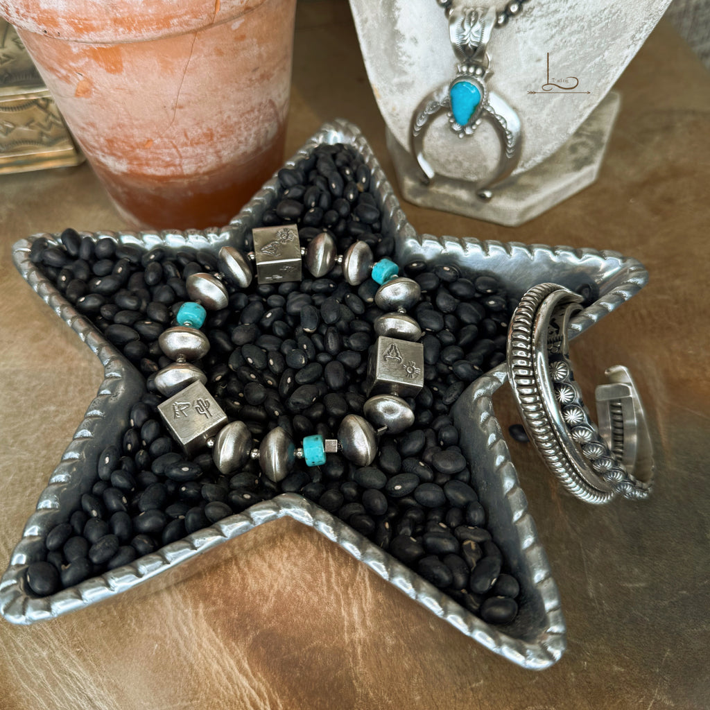 The Sterling & Turquoise Square Pearl Bracelet - Horse, Longhorn & Cactus