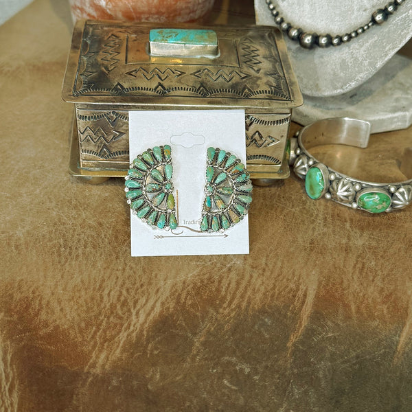 Verde Turquoise Media Half Cluster Earrings