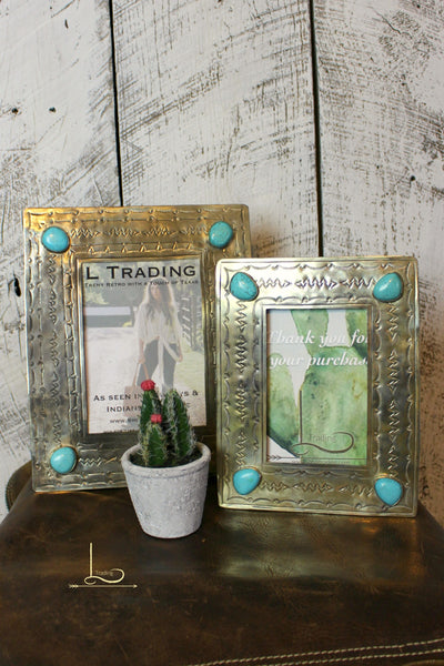 Hand Stamped Silver & Turquoise Frames - L Trading