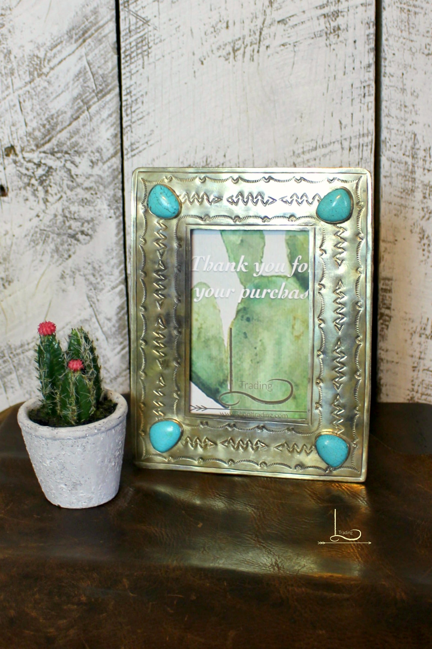 Frame, 4x6 Vintage Stamped Silver with Turquoise Stones