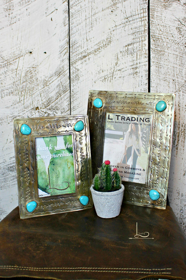 Hand Stamped Silver & Turquoise Frames - L Trading