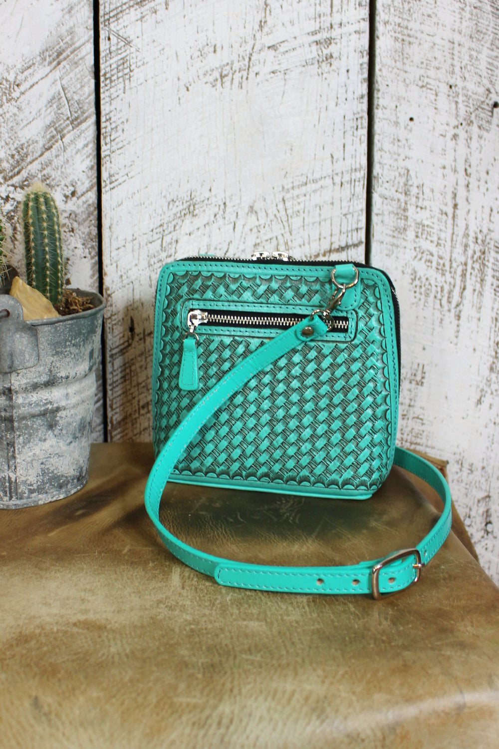 The Catalina Turquoise Tooled Leather Crossbody
