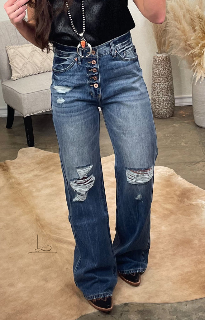The Josey ~ Distressed Wide Leg Jeans