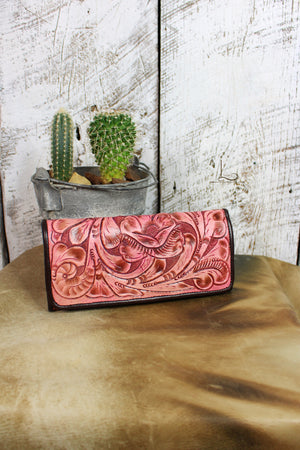 Antonio Tooled Leather Wallet in Pink