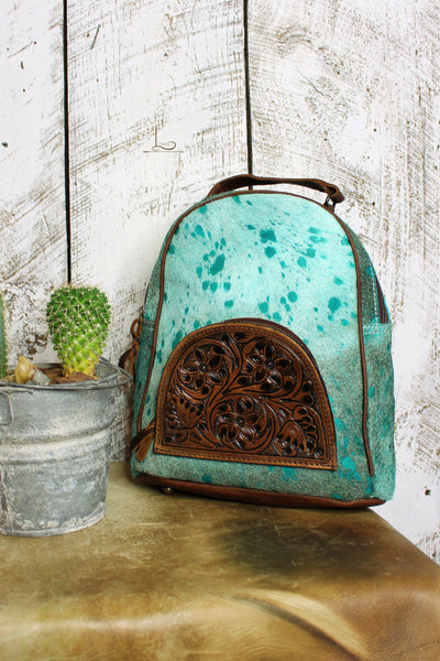 The Tucson Turquoise Cowhide Mini Backpack