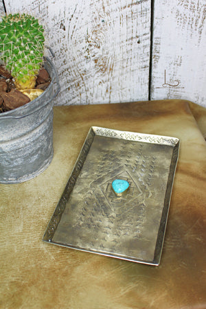 Hand Stamped Silver Rectangular Tray