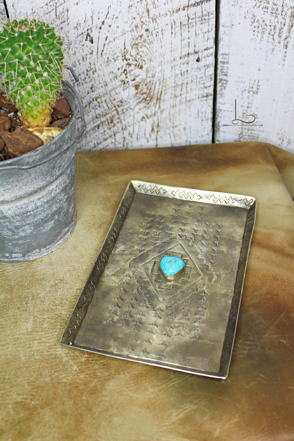 Hand Stamped Silver Rectangular Tray