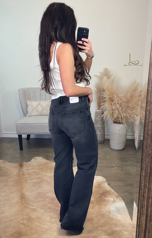 The Charlie ~ Wide Leg Faded Black Jeans
