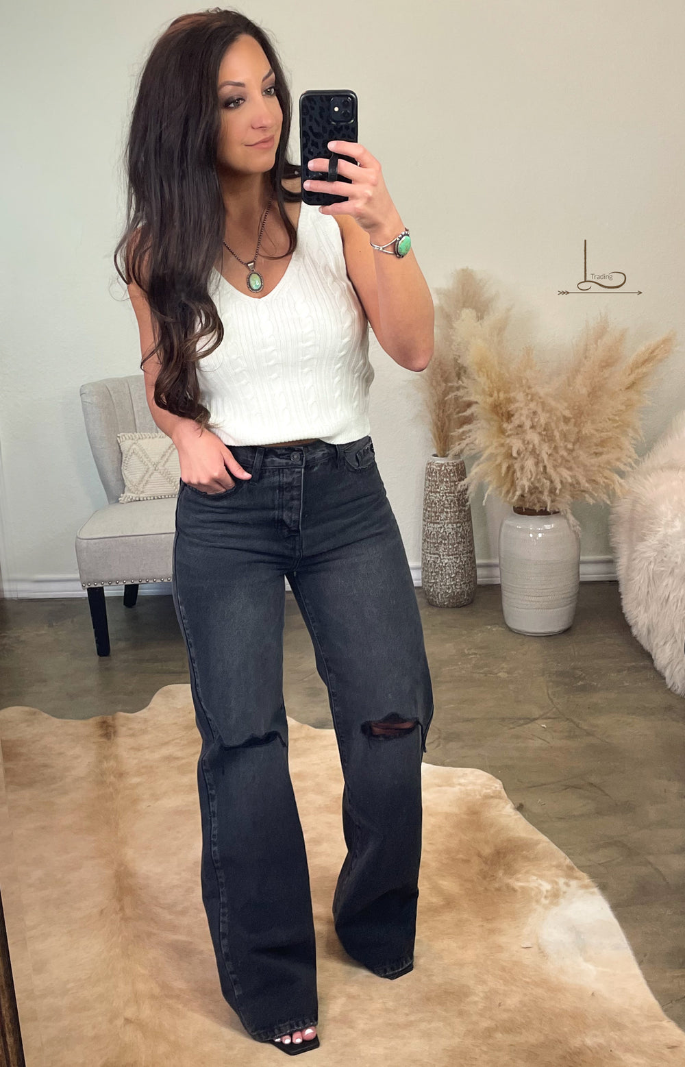 The Charlie ~ Wide Leg Faded Black Jeans