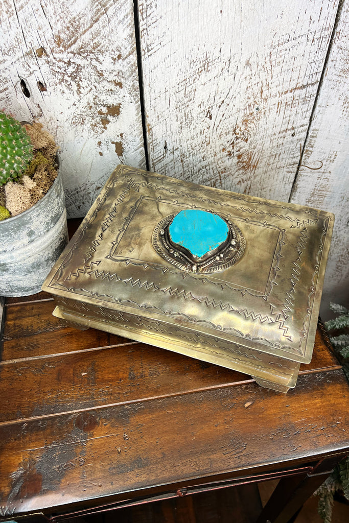 Grande Hand Stamped Silver & Turquoise Box